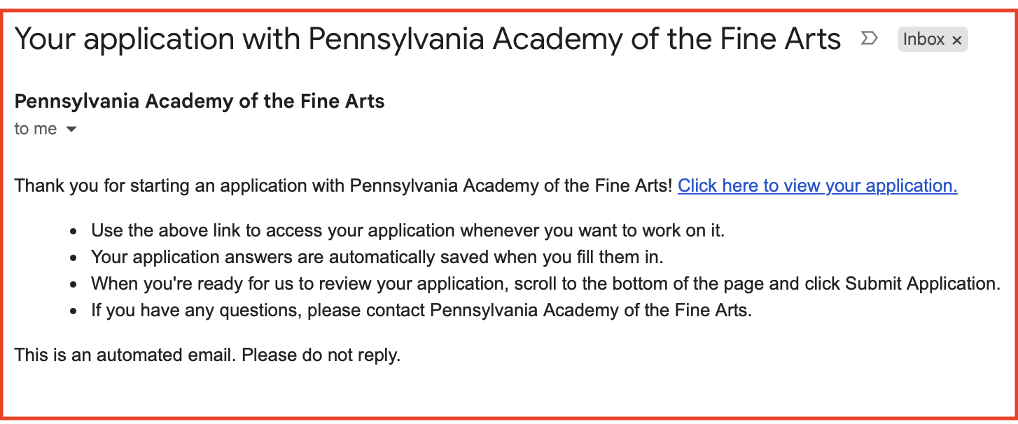 Example of application link email