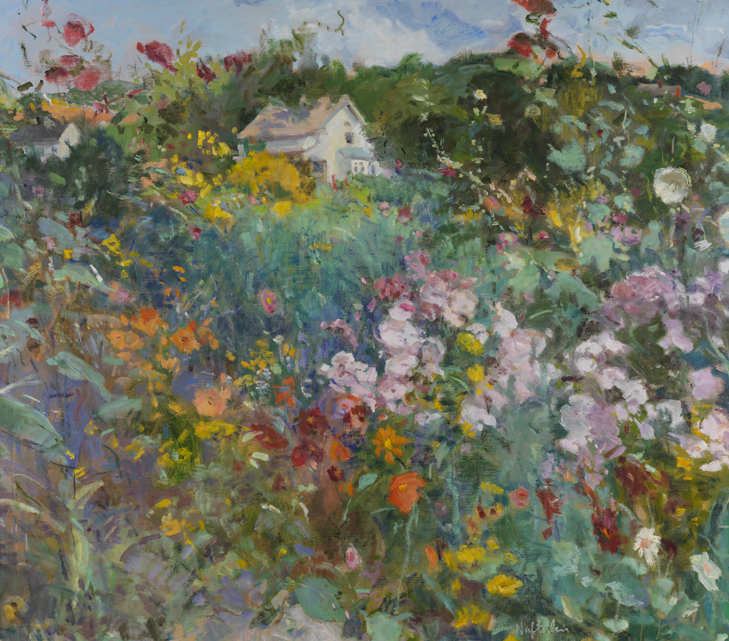 Oil painting titled Garden Before Nancy’s House by Rose Naftulin