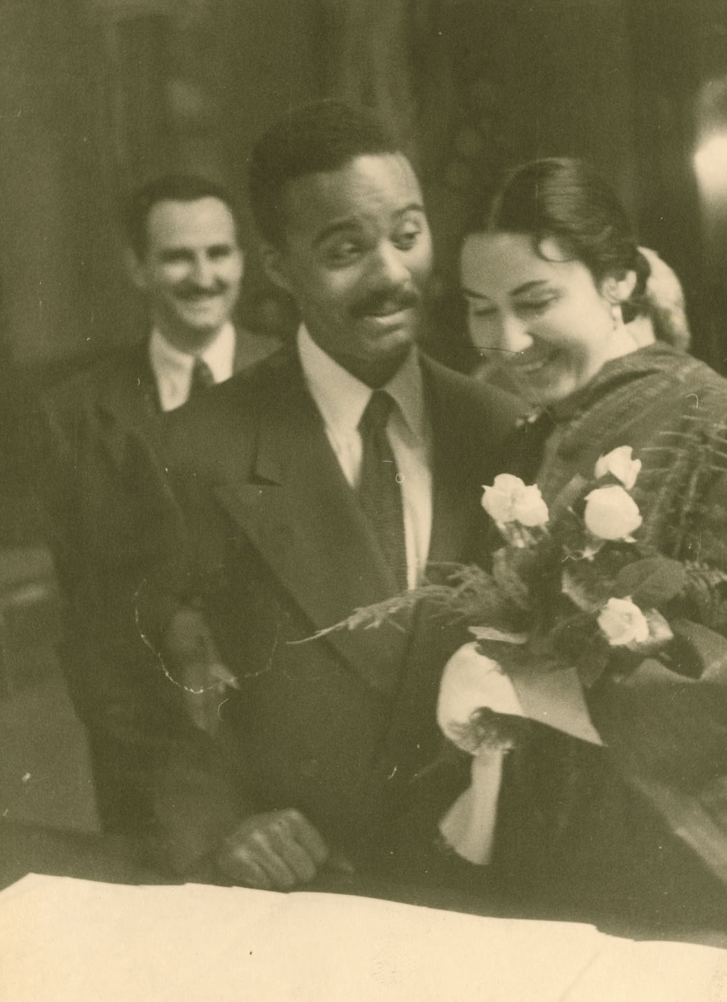 Black and white photograph of John and Richenda Rhoden's wedding day on April 21, 1954 in Rome, Italy