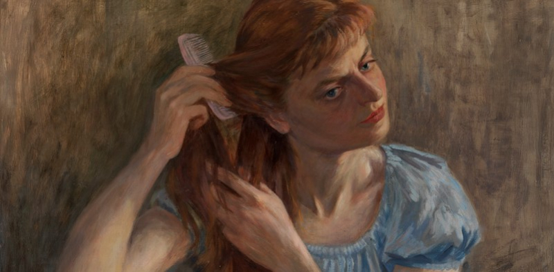 The screen displays the registration webpage for PAFA's "Portrait Painting Basics Workshop" with instructor Theodore Xaras, featuring a preview of a traditional painted portrait at the top, a $250 price tag, early bird discount details, course information, and a bulleted list of learning objectives.