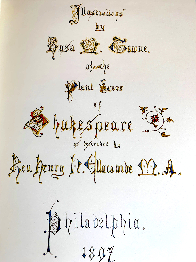 Cover with script for Illustrations by Rosa M. Towne of the Plant Lore of Shakespeare