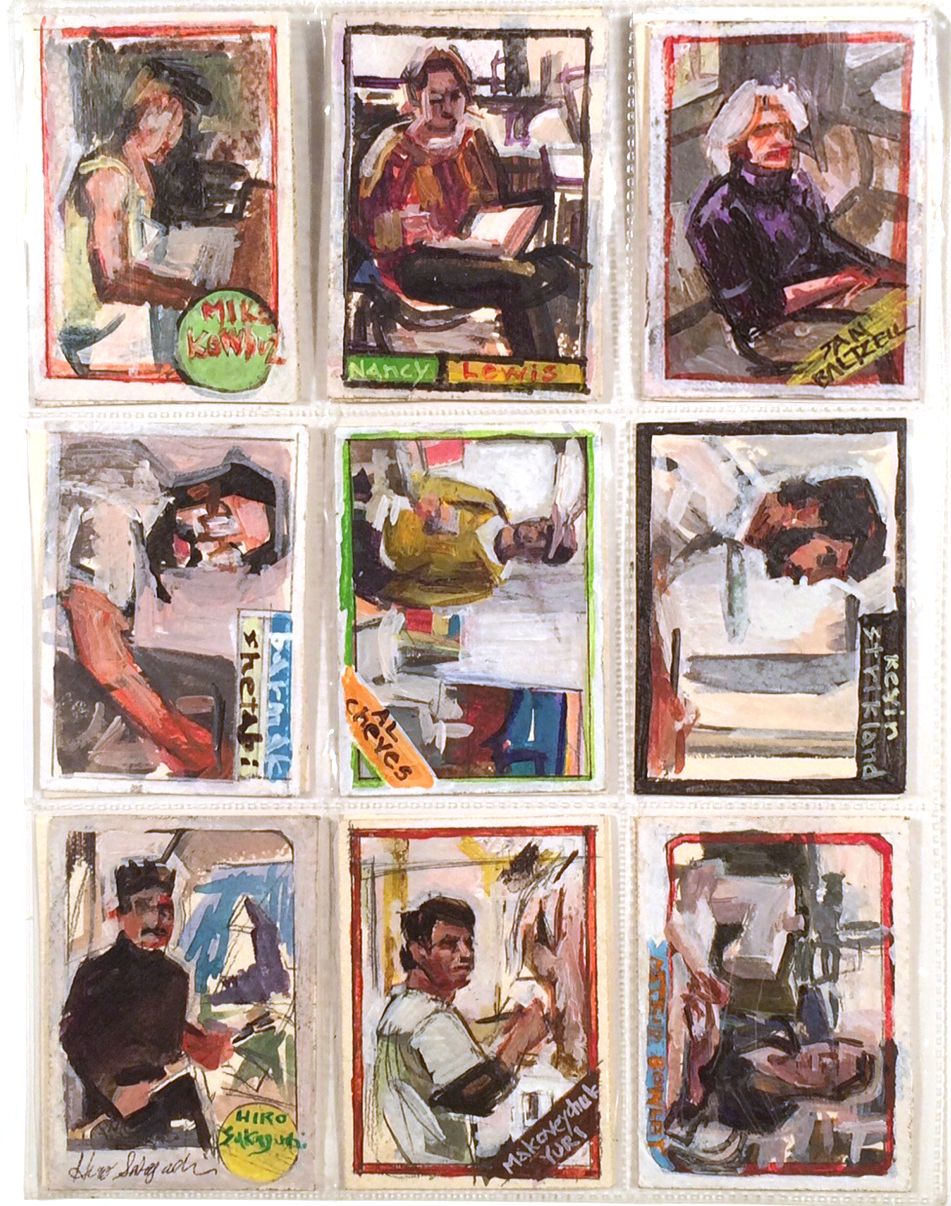 Hiro Sakaguchi, 9 of a set of 49 Artists Cards, 1996, Acrylic on paper, each 5 3/8 in. x 3 1/8 in., Courtesy of the artist. media_format