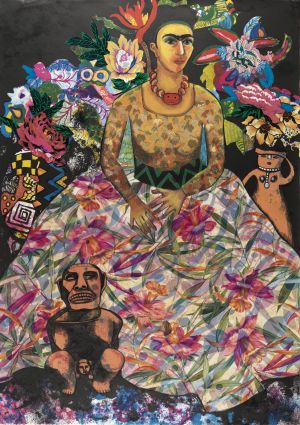 Miriam Schapiro (1923–2015), Frida and Me, 1996 Lithograph with collage elements, 42 x 29 3/4 in., AP Published by the Brodsky Center at PAFA PAFA, Gift of the estate of Miriam Schapiro ©2019 Estate of Miriam Schapiro / Artists Rights Society (ARS), New York