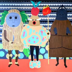 Lift Grant Recipient Nela Garzón's Collected artwork: Nni Adinma, 2018, acrylics over canvas, 48”x48” the title means “Unhappy meal” in Igbo language