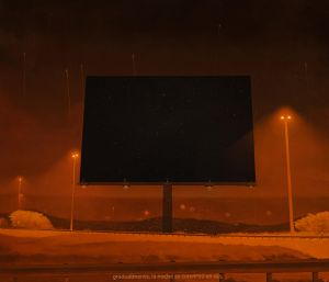 Esaí Alfredo Figueroa Ruiz, El Cartel ( The Billboard ) "Gradually night became day"  Oil on canvas  50 x 58 inches