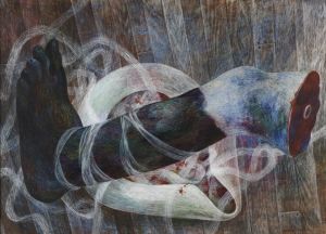 Bernard Perlin (1918 - 2014), The Leg, 1945-46. Casein and tempera on panel, 27 1/2 x 35 in. Gift of the artist in honor of Brian Vincent Boston.