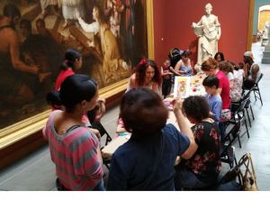 Families making art in the galleries