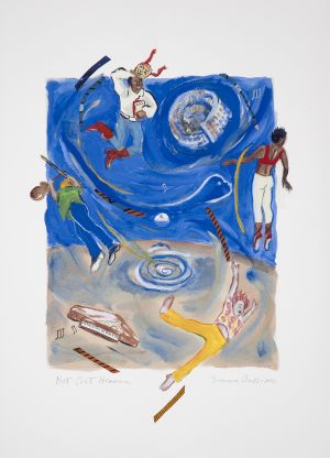 Emma Amos (American, 1937-2020), Art Heaven, 2006, digital print in archival pigment ink with fabric applique on Arches Infinity textured paper with hand torn edges, 26 x 20 inches