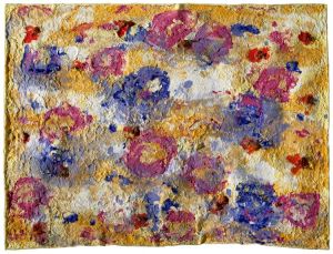 Joan Snyder (American, b. 1940), Large Flower Field, 2011, handmade paper pulp painting with inclusion of natural matter mounted on board
