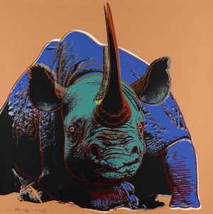 Color serigraph by Andy Warhol entitled: Endangered Species: Rhino. 
