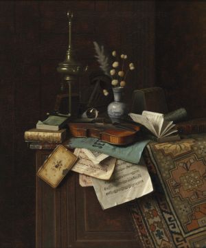 William Michael Harnett (1848-1892), Still Life, 1887, Oil on canvas, framed: 43 3/4 x 39 1/4 x 2 1/2 in. (111.125 x 99.695 x 6.35 cm.); unframed: 24 1/4 x 20 in. (61.595 x 50.8 cm.),