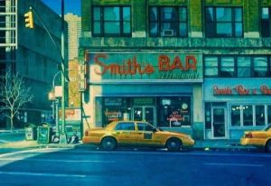 watercolor work depicting a scene with a cab