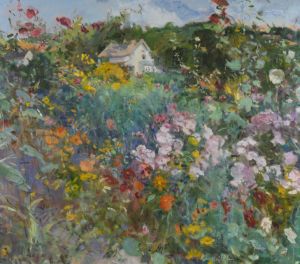 Oil painting titled Garden Before Nancy’s House by Rose Naftulin