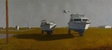 Ted Walsh, Boats at the Airport, 2014, oil on panel, 37 x 81 in.