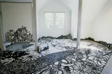 Astrid Bowlby, So Below, ink on cut paper and rolls of paper