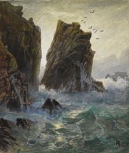 William Trost Richards, The Most Westerly Rocks of Land's End, Cornwall, 1879, watercolor and Chinese white on paper, 3 x 2 1/2 in., Gift of Dorrance H. Hamilton in memory of Samuel M.V. Hamilton, 2008.5.100 