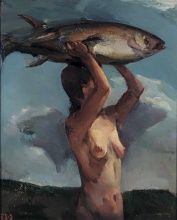 Elizabeth Sparhawk-Jones, Woman with Fish, 1936 or 1937, Oil on canvas, 18 3/16 x 15 in., Gift of Mrs. Thomas E. Drake (The Margaretta S. Hinchman Collection), 1955.15.13