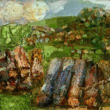 Andrea Packard, Log Jam, 1995, oil on panel, 8 x 8 in.