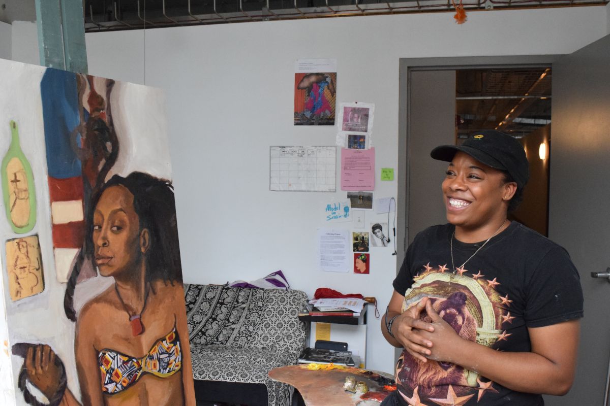 Artist Dara Haskins in her studio