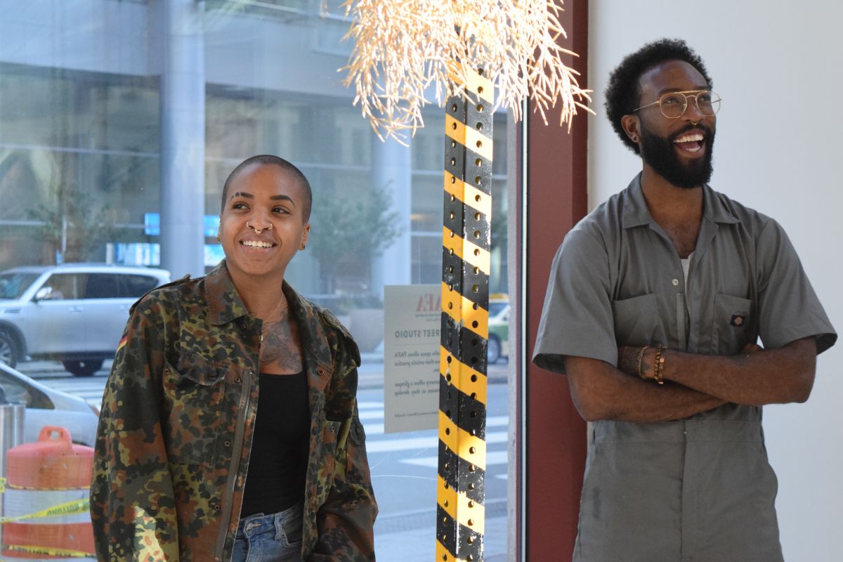 Rod Jones II (MFA '19) and visiting artist Doreen Garner in the Broad Street Studio.
