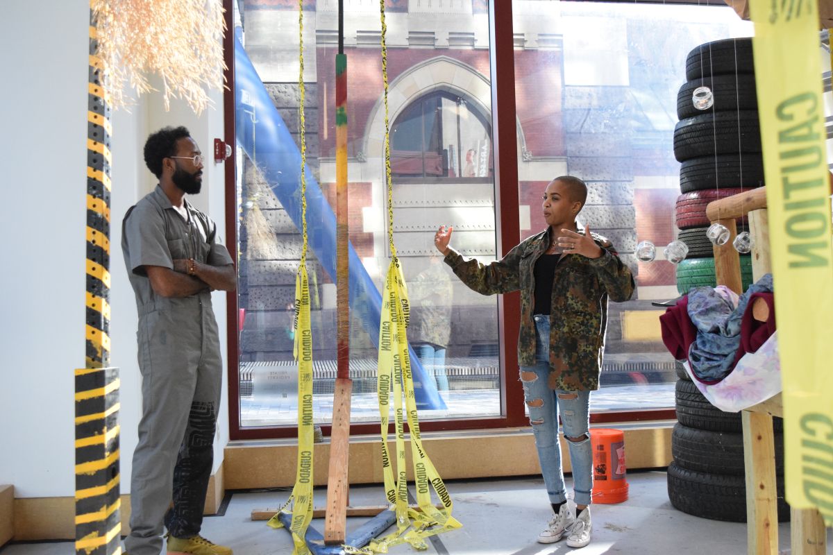 Rod Jones II (MFA '19) and visiting artist Doreen Garner in the Broad Street Studio.