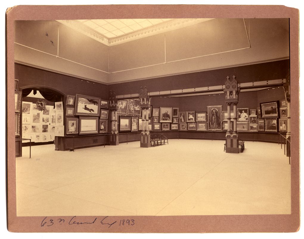 An installation photo from the 63rd Academy Annual Exhibition in 1893.