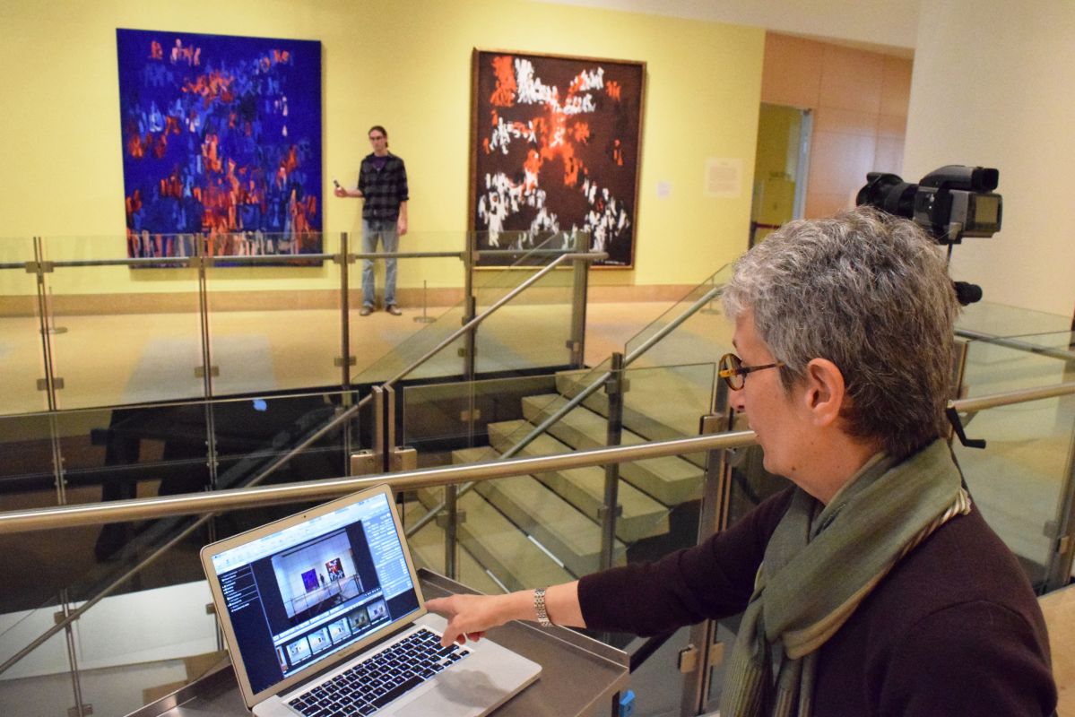 Barbara Katus, PAFA’s Manager of Imaging Services, taking Procession installation photos.
