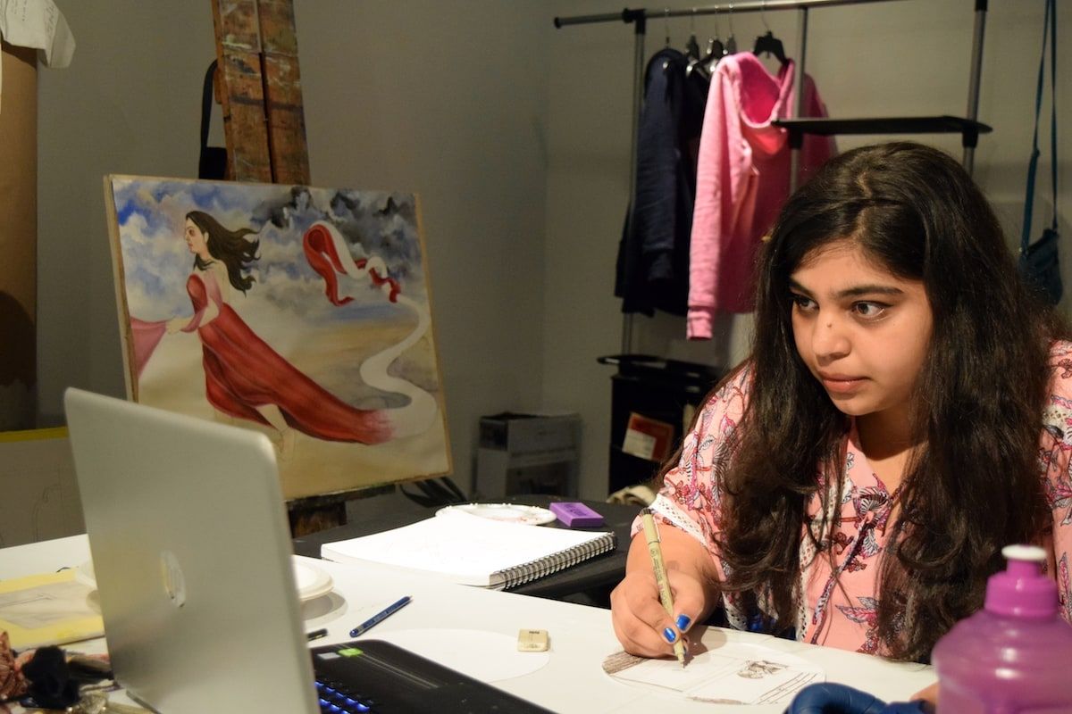 Bhoomi Patel (MFA '20) at work in her studio space.