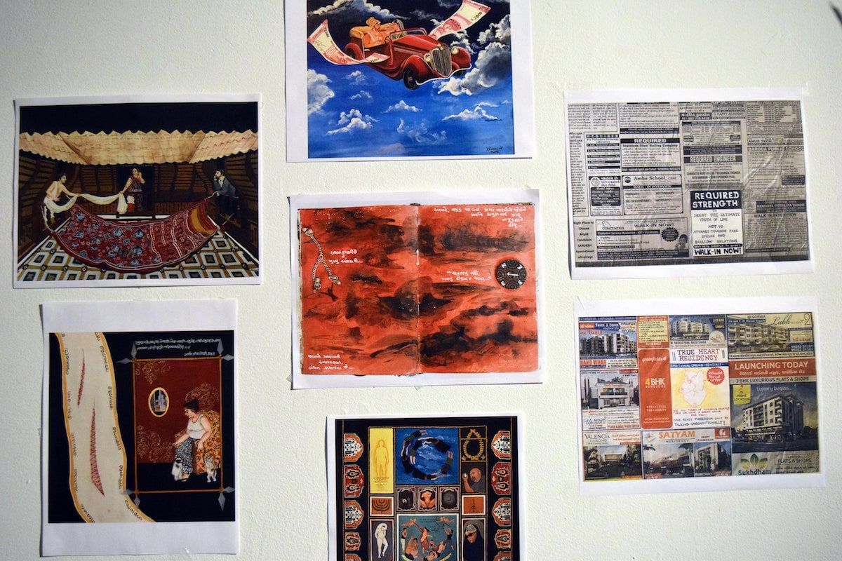 One of the walls in Bhoomi Patel's (MFA '20) studio.