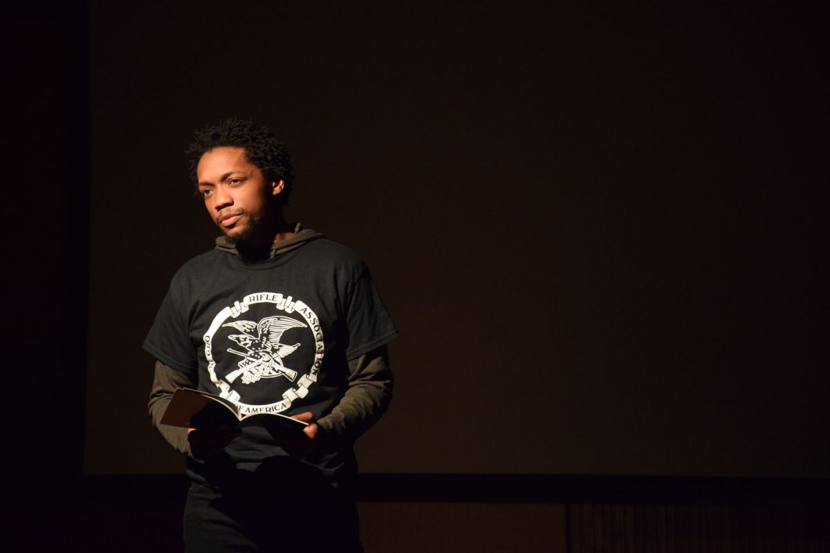 Charles Mason III (MFA '19) at his thesis presentation.