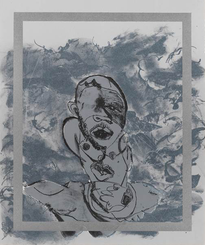 Jonathan Lyndon Chase, "Forehead Kiss" (2019). Stone and plate lithograph on Somerset Satin white paper, digital print on brown paper bag, and CDR with seven soundtracks, edition of 10. In collaboration with Master Printer, Peter Haarz, at the Brodsky Center at PAFA
