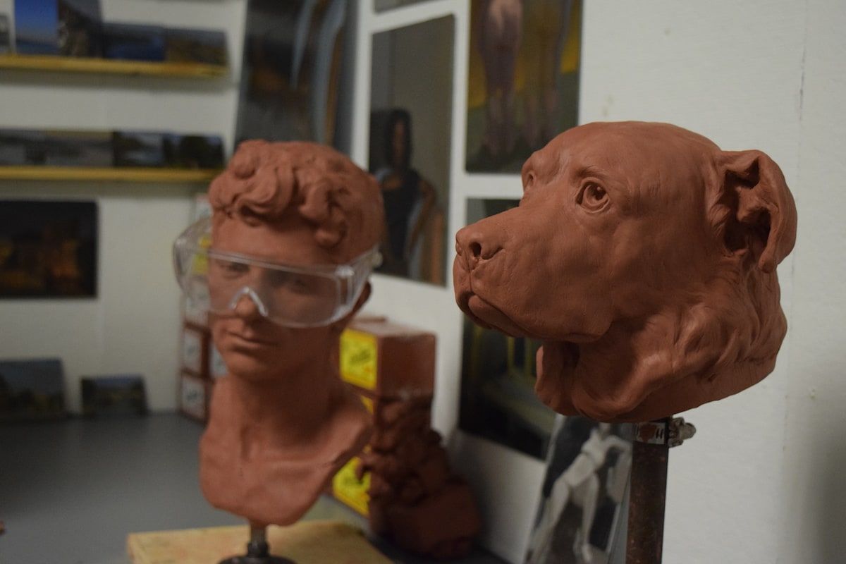 Sculptures and paintings by Kelly Micca (BFA '20).