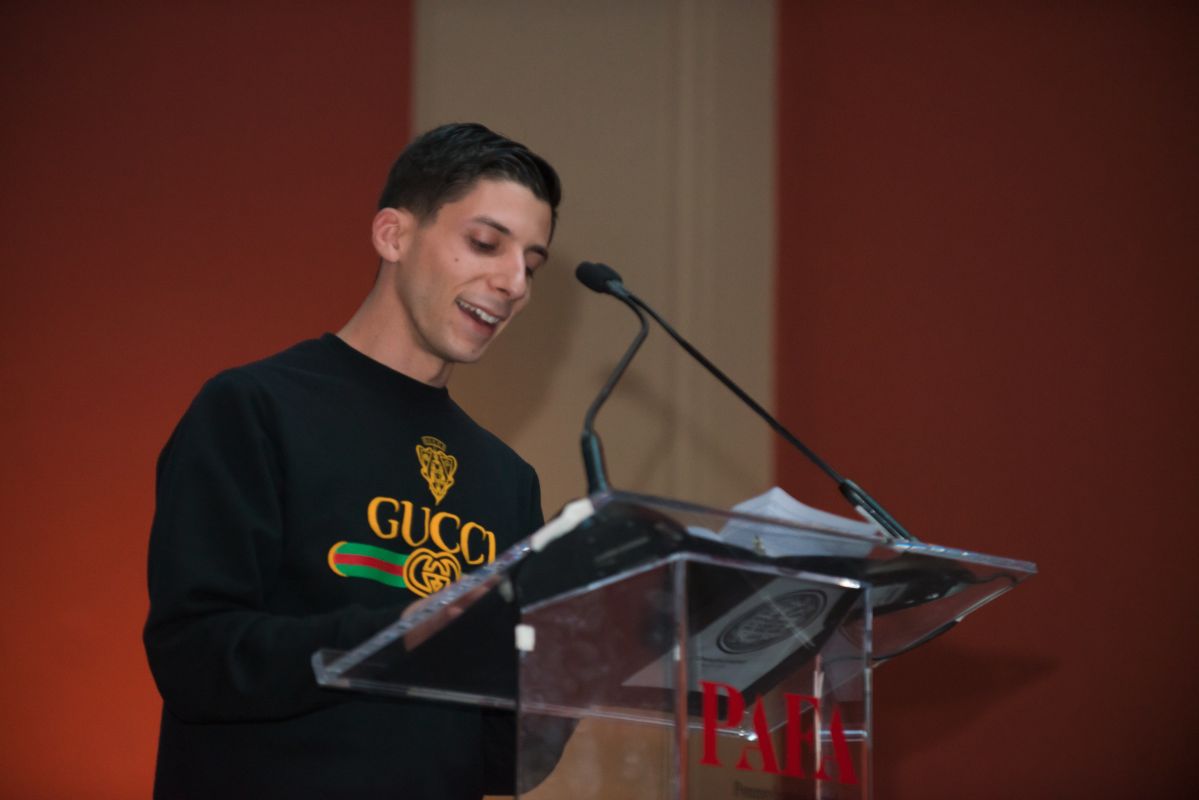 Mario Scarlato (BFA '18) addresses the graduating class of 2018 at PAFA's Commencement ceremony.
