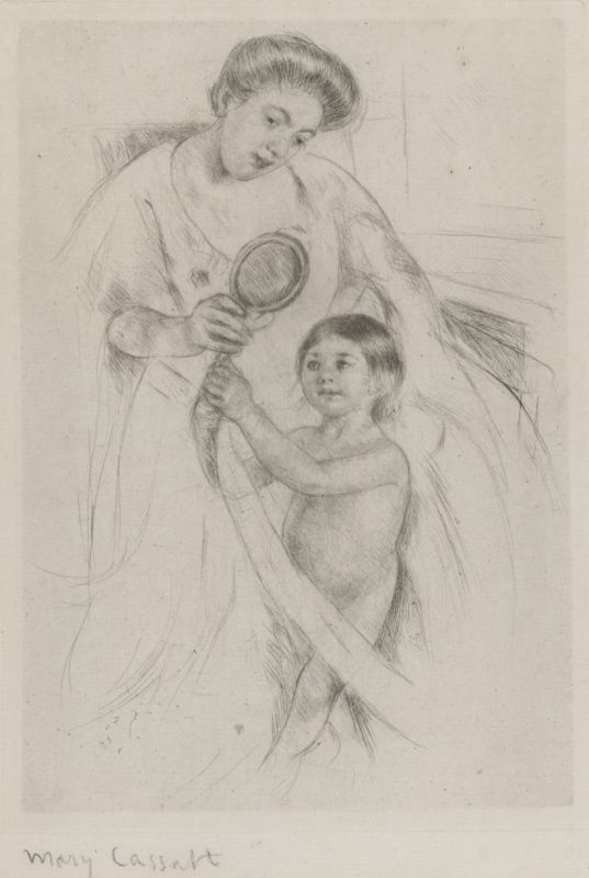 Mary Cassatt, "Looking into the Hand Mirror #3" (n.d.)