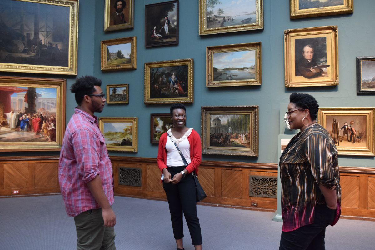 Dunkley Fellowship recipients T.K. Smith and Nzinga Simmons join Rhoden Collection curator Dr. Brittany Webb in PAFA's galleries.