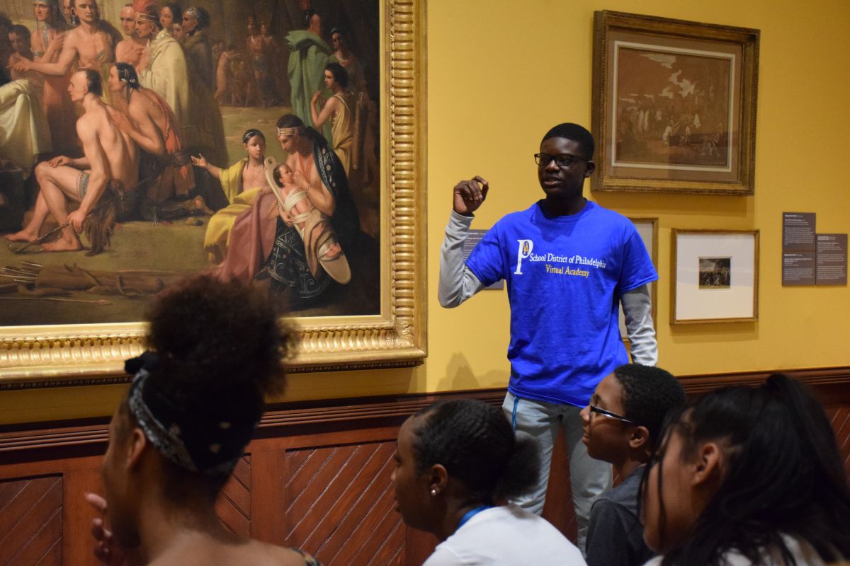 Philadelphia Virtual Academy students giving tours as part of the Student Docent Program