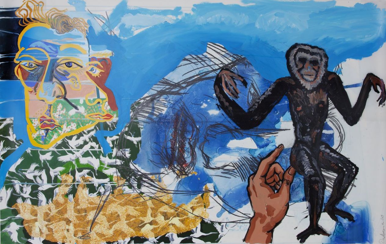 Gibbon with Camel's Hump, oil, gouache, graphite on mylar, 36 x 54 in, 2013