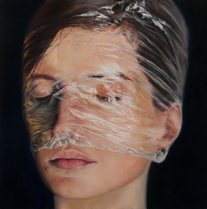 Maria Teicher - Amber of the Moment, oil on mylar mounted to wood, 10 x 10 in, 2013