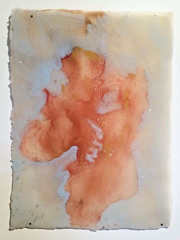 "Coronary Rust Bloom", 2019; Handmade abaca paper with linen pulp paint, 26" x 19"