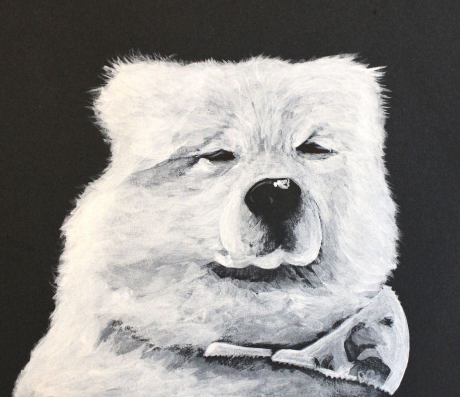 Vanessa Pasqualone (BFA), “Leo in the Snow”, White ink on Black Paper, 12” x10”, 2020