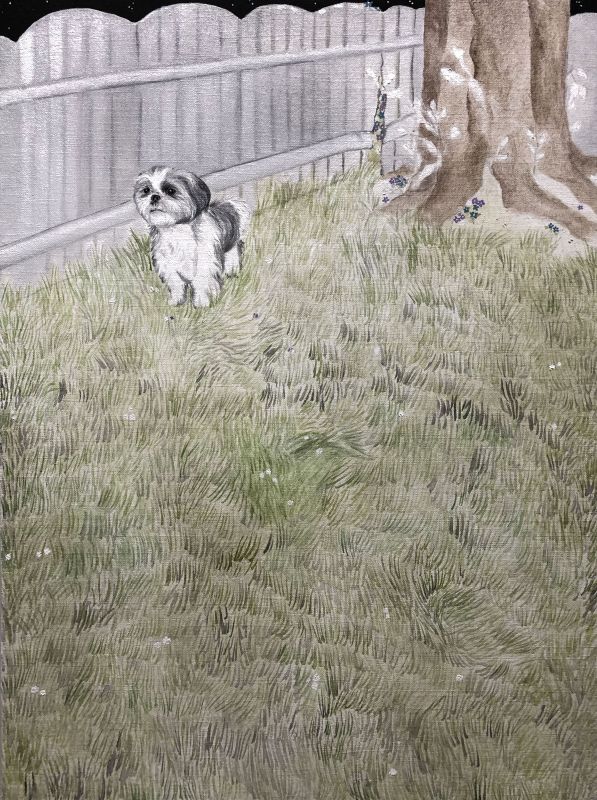 Tania Qurashi (MFA), “In the Starlit Garden”, Oil & Watercolor on Linen, 18” x24”, 2021