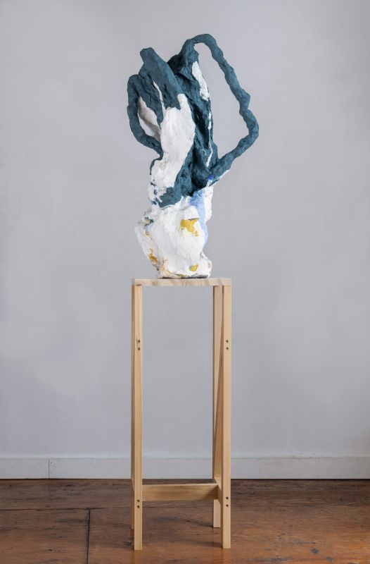 "Full Bloom" handmade paper, paper mache, pulp paint, wood, 70" x 40" x 15" 2021