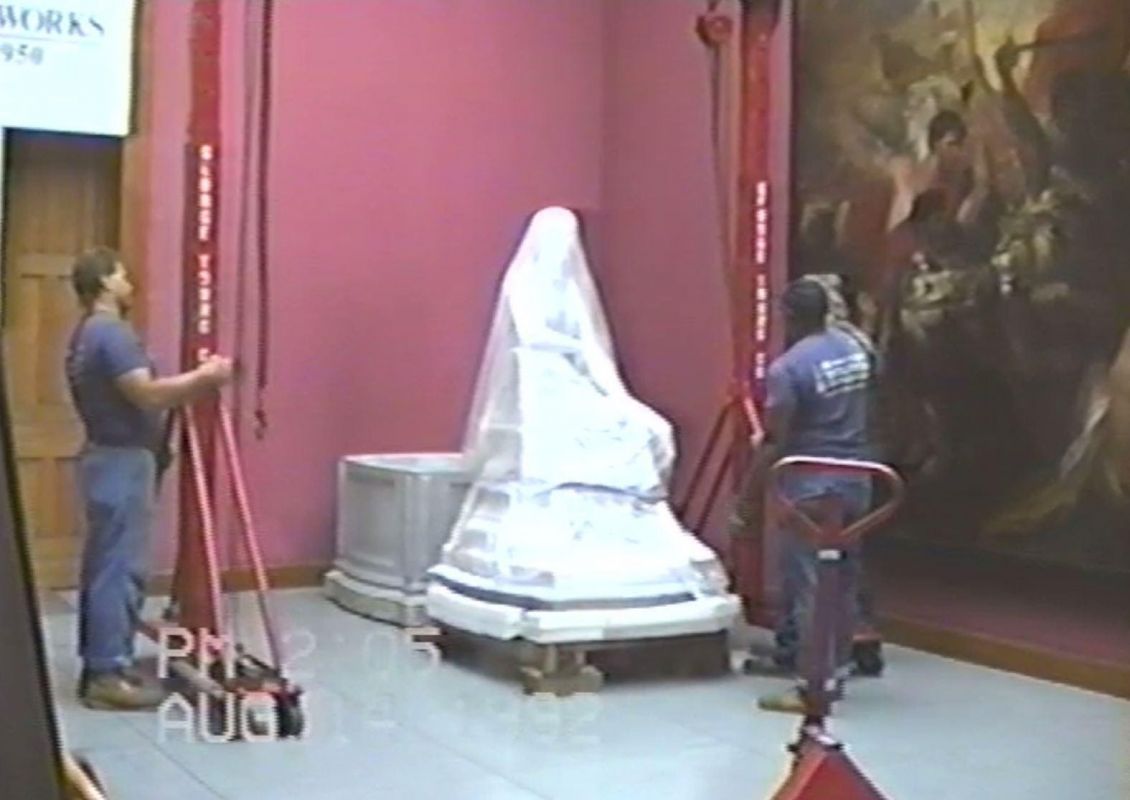 statue inside museum on moving palette 1992