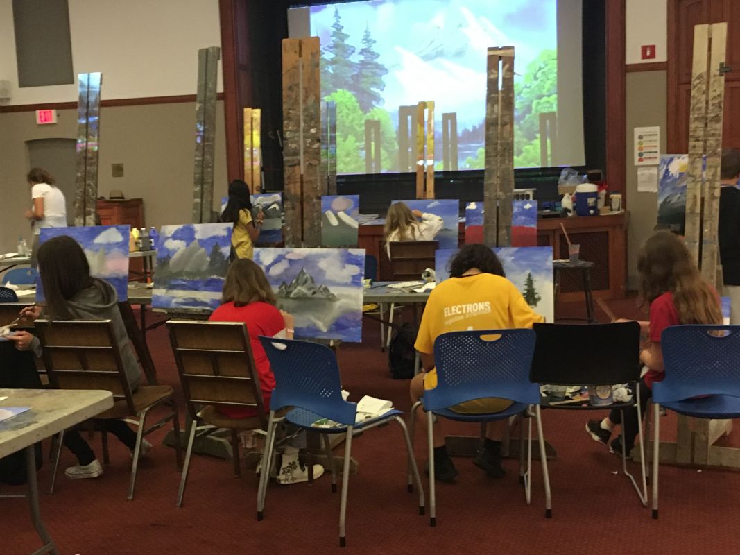 campers behind easels paiting landscape