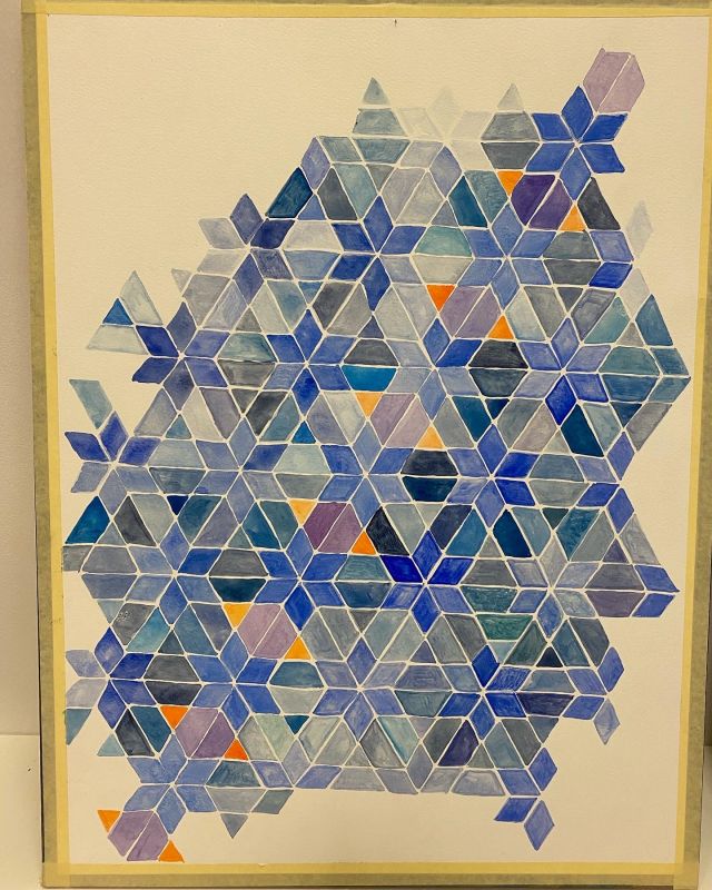Artist print with tessellated pattern in many shades of blue