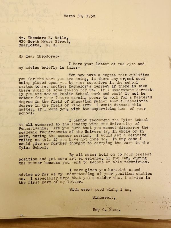Letter to Theodore E. Wells from Roy C. Nuse.
