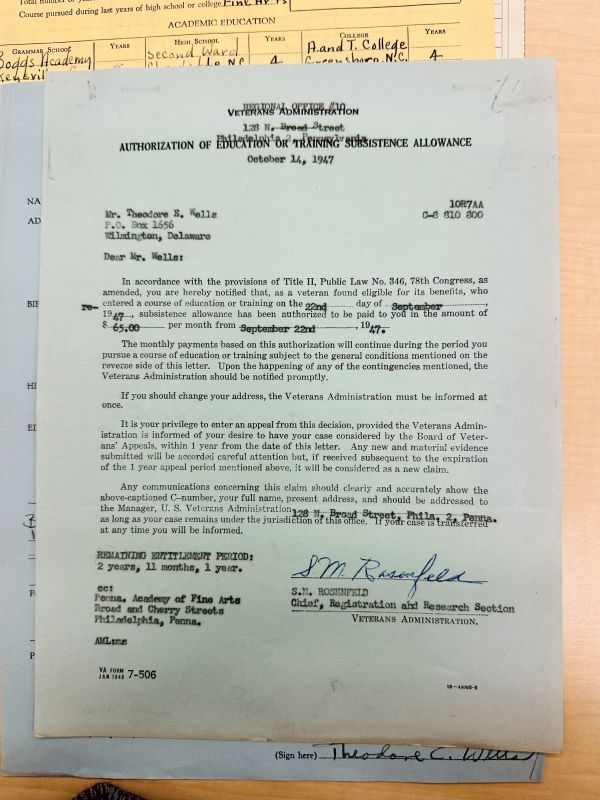 Letter from the VA to Theodore E. Wells addressing VA benefits. 