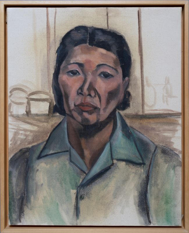 Oil on canvas self-portrait painting of a Hisako Hibi.