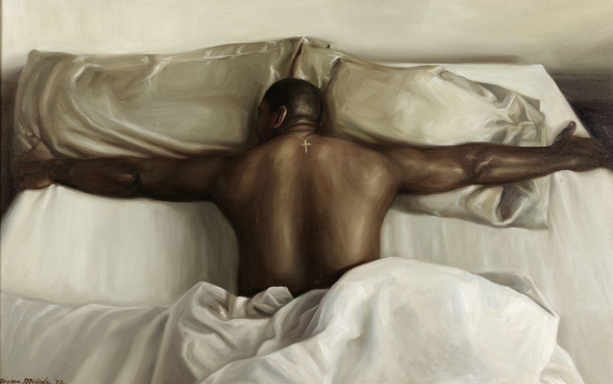 Yvonne Muinde, Blind Faith, 2002, oil on canvas, 29 1/2 x 47 1/2 in. Harold A. and Ann R. Sorgenti Fund for African American Art © artist or artist's estate, 2009.22.3.