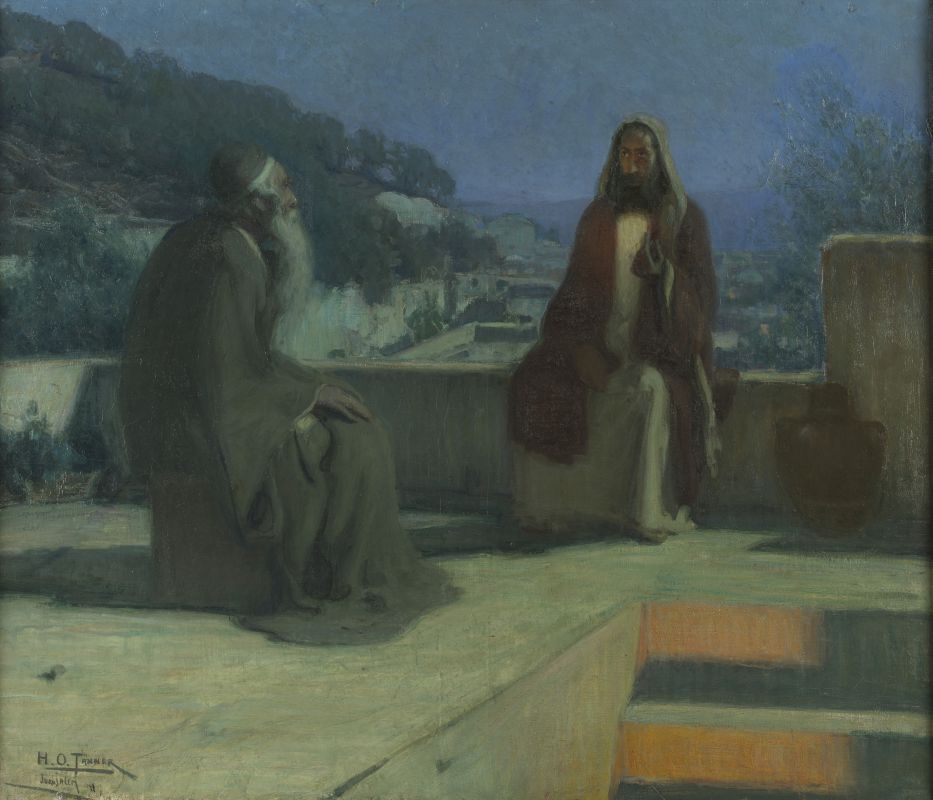  Henry Ossawa Tanner portrays a nighttime meeting between Jesus and Nicodemus, illuminated by dramatic light and infused with quiet spiritual intensity.